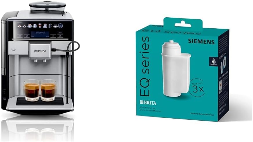 Cafetera superautomática SIEMENS EQ6 plus s700 TE657503DE, para una gran variedad de especialidades de café, boquilla para espuma de leche, molinillo de cerámica, función de doble taza, antical, limpieza automática por vapor, 1500 W, acero inoxidable