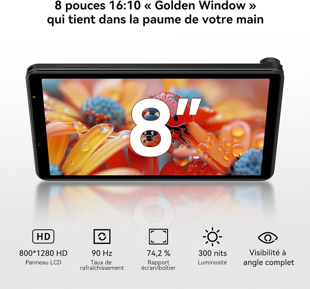 Tableta Blackview ZENO 1 de 8 pulgadas, Android 15, 90Hz, 800x1280 - Ultraligera y compacta para juegos, chip IA de 8 núcleos T615, 18GB RAM + 256GB ROM (2TB TF) / 4G LTE + WiFi 5G / Reconocimiento facial / 6000mAh / 8MP + 8MP / Widevine L1 / BT5.2 / GMS