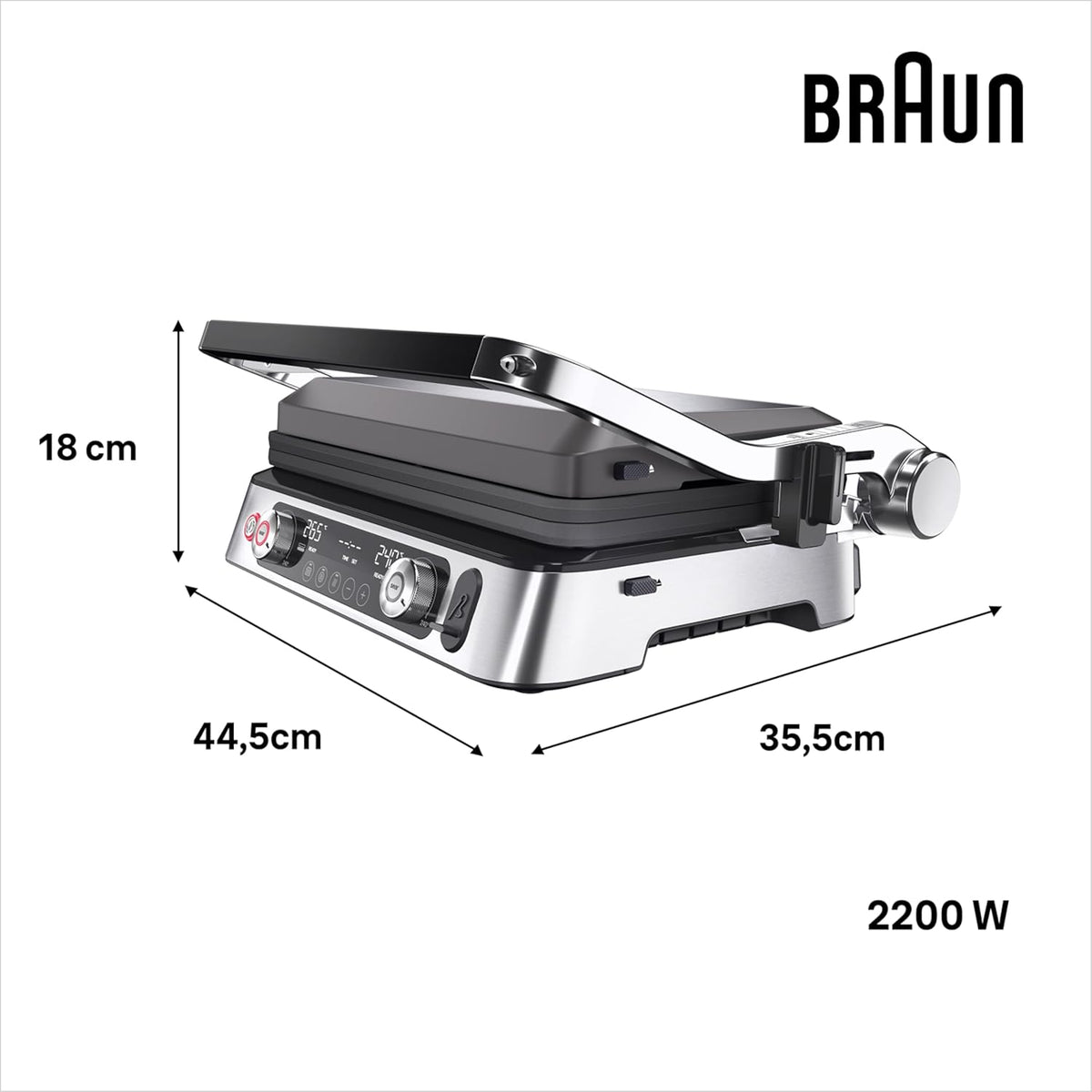 Braun MultiGrill 9 Pro CG 9167, parrilla de contacto con placas de grill, plancha y gofrera, y termómetro, posiciones de cocción: contacto, barbacoa, horno, placas aptas para lavavajillas, función Boost hasta 265°