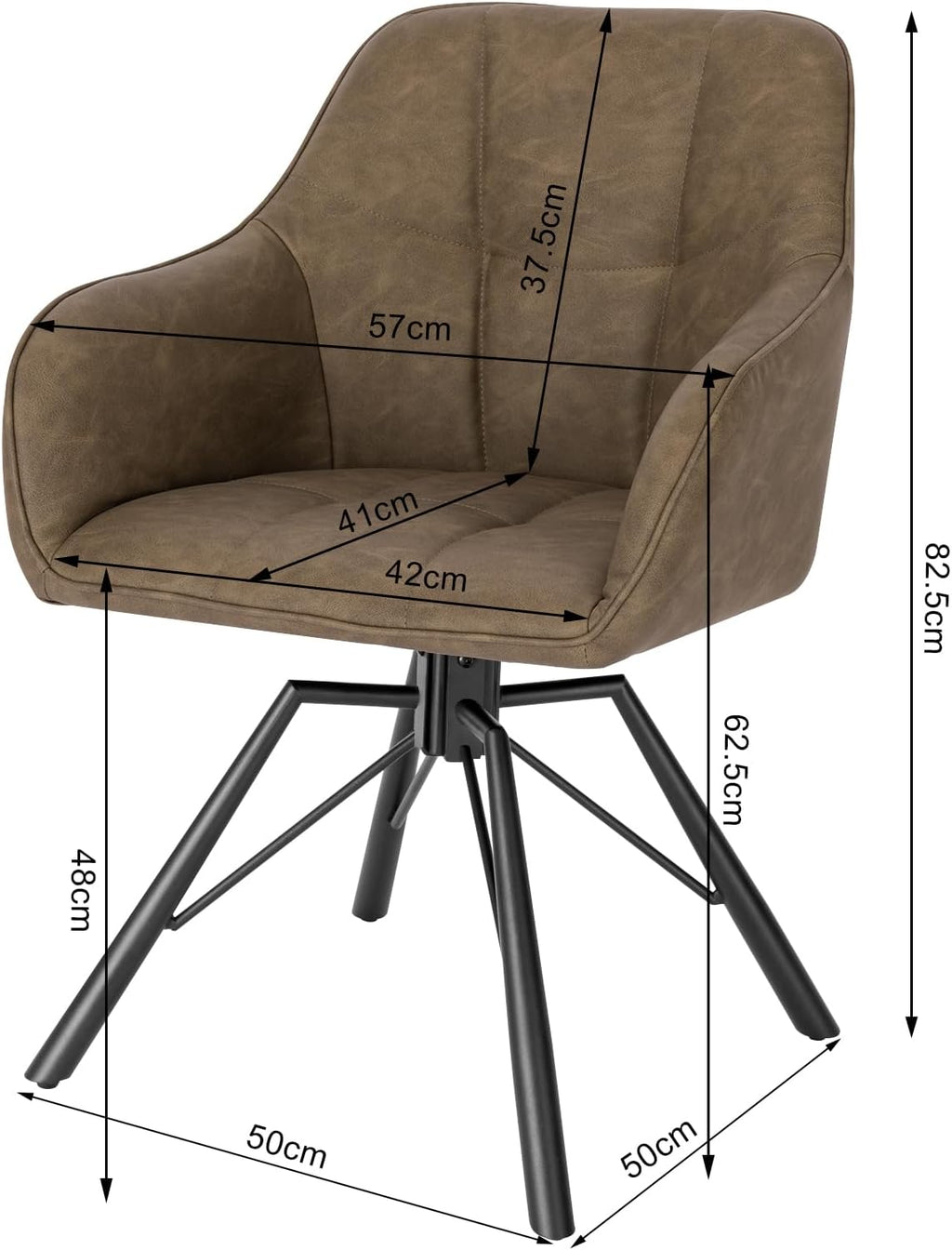 WOLTU Juego de 4 sillas de comedor giratorias, silla de cocina, silla tapizada, silla giratoria, silla cómoda con reposabrazos y respaldo, silla con reposabrazos para comedor y salón, con tapizado de piel sintética, marrón