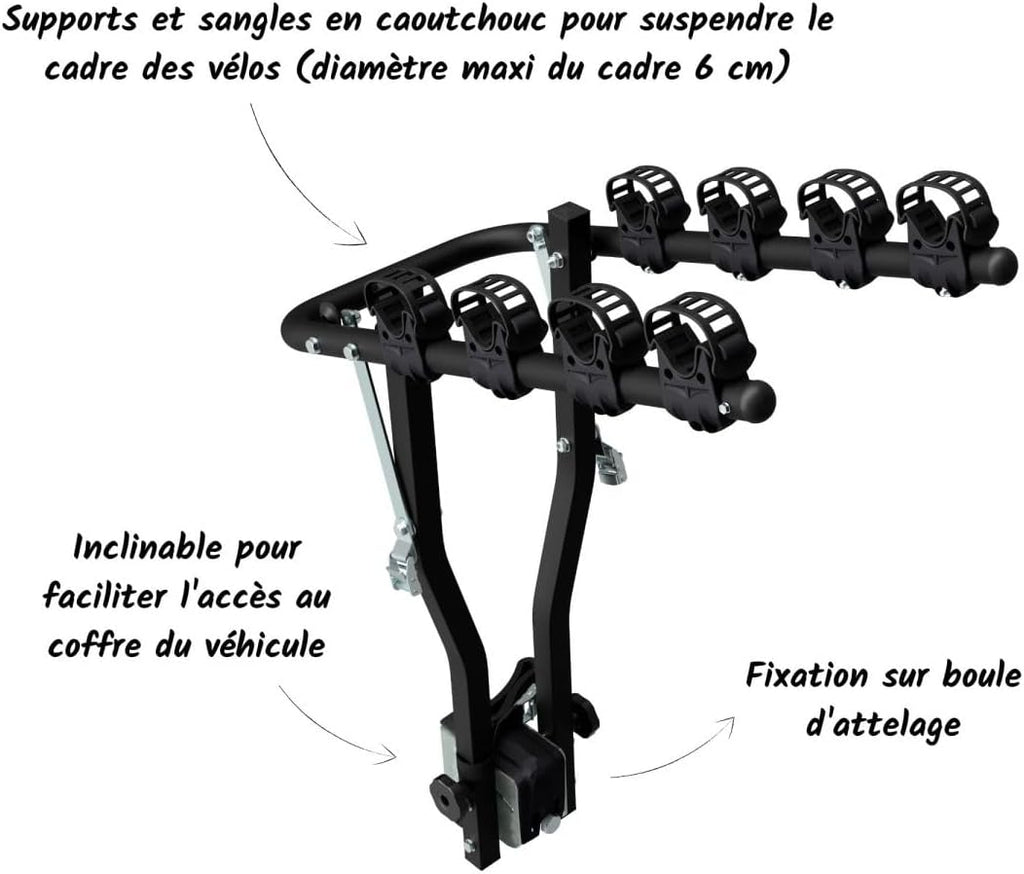 Peruzzo - Portabicicletas Arezzo para 4 bicicletas - Negro - Universal para bola de remolque - Carga máx. 50 kg - Compatible con Fat Bike - Inclinable para facilitar el acceso al maletero - Instalación y desmontaje sencillos