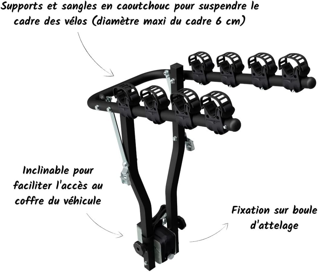 Peruzzo - Portabicicletas Arezzo para 4 bicicletas - Negro - Universal para bola de remolque - Carga máx. 50 kg - Compatible con Fat Bike - Inclinable para facilitar el acceso al maletero - Instalación y desmontaje sencillos