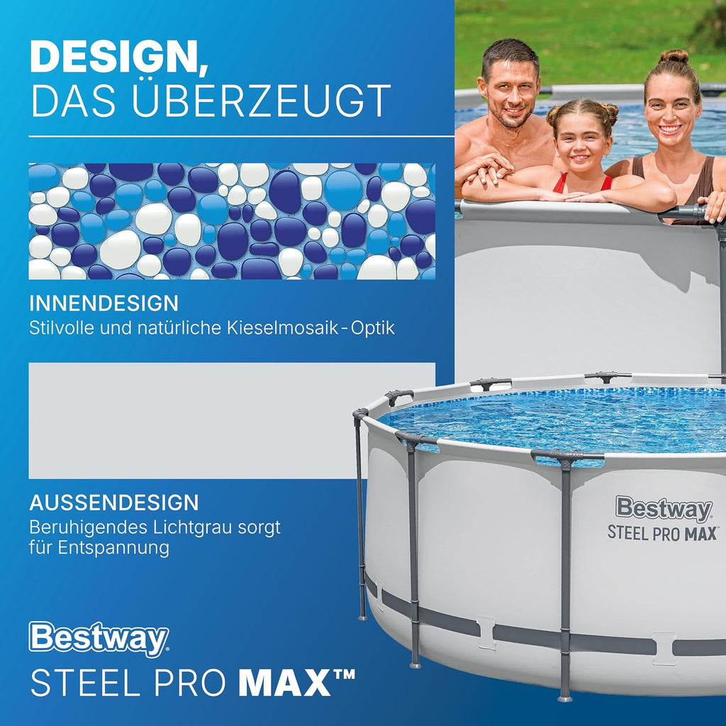Set de piscina elevada  Bestway® Steel Pro MAX™ con bomba de filtrado, Ø 366 x 122 cm, gris claro, redonda
