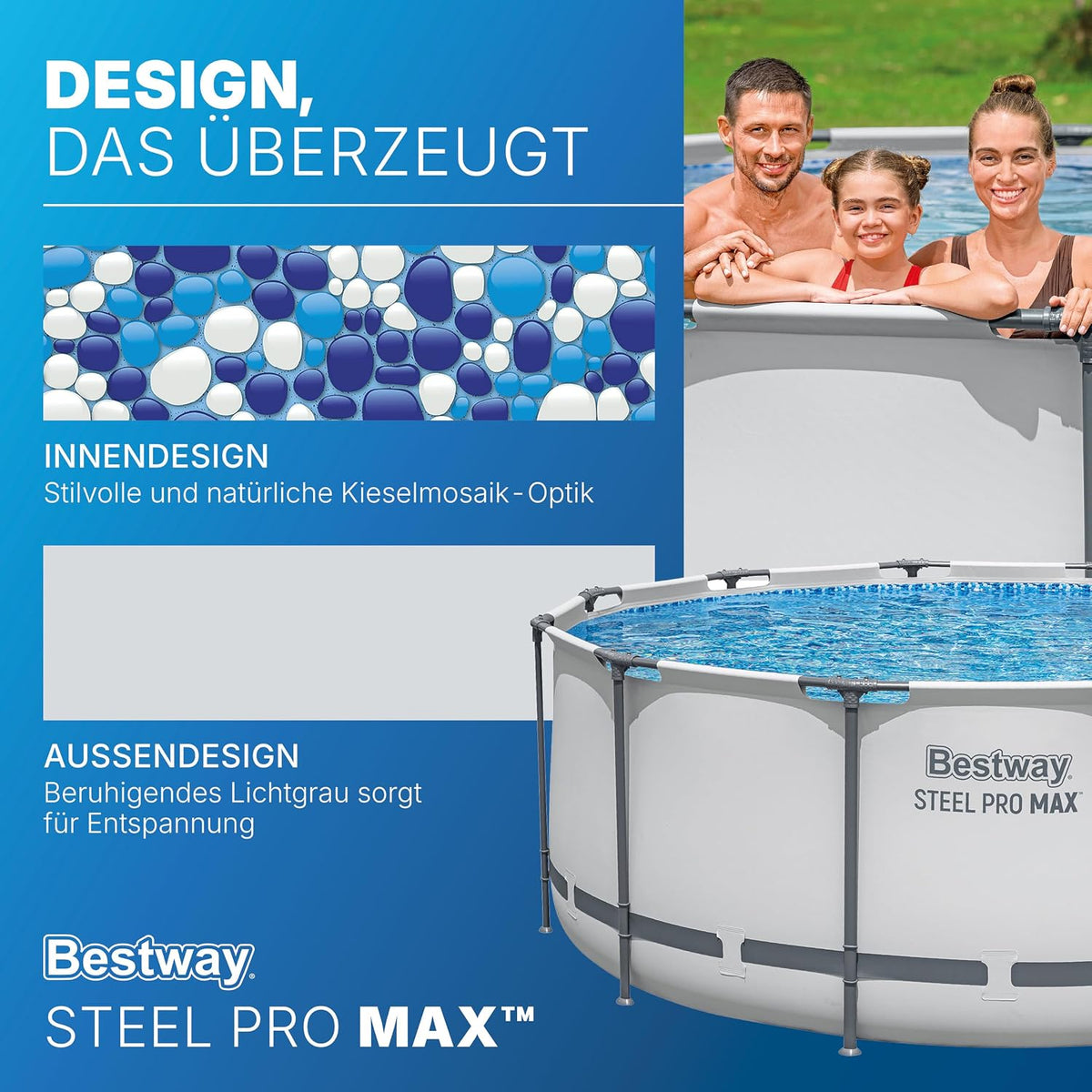 Set de piscina elevada  Bestway® Steel Pro MAX™ con bomba de filtrado, Ø 366 x 122 cm, gris claro, redonda