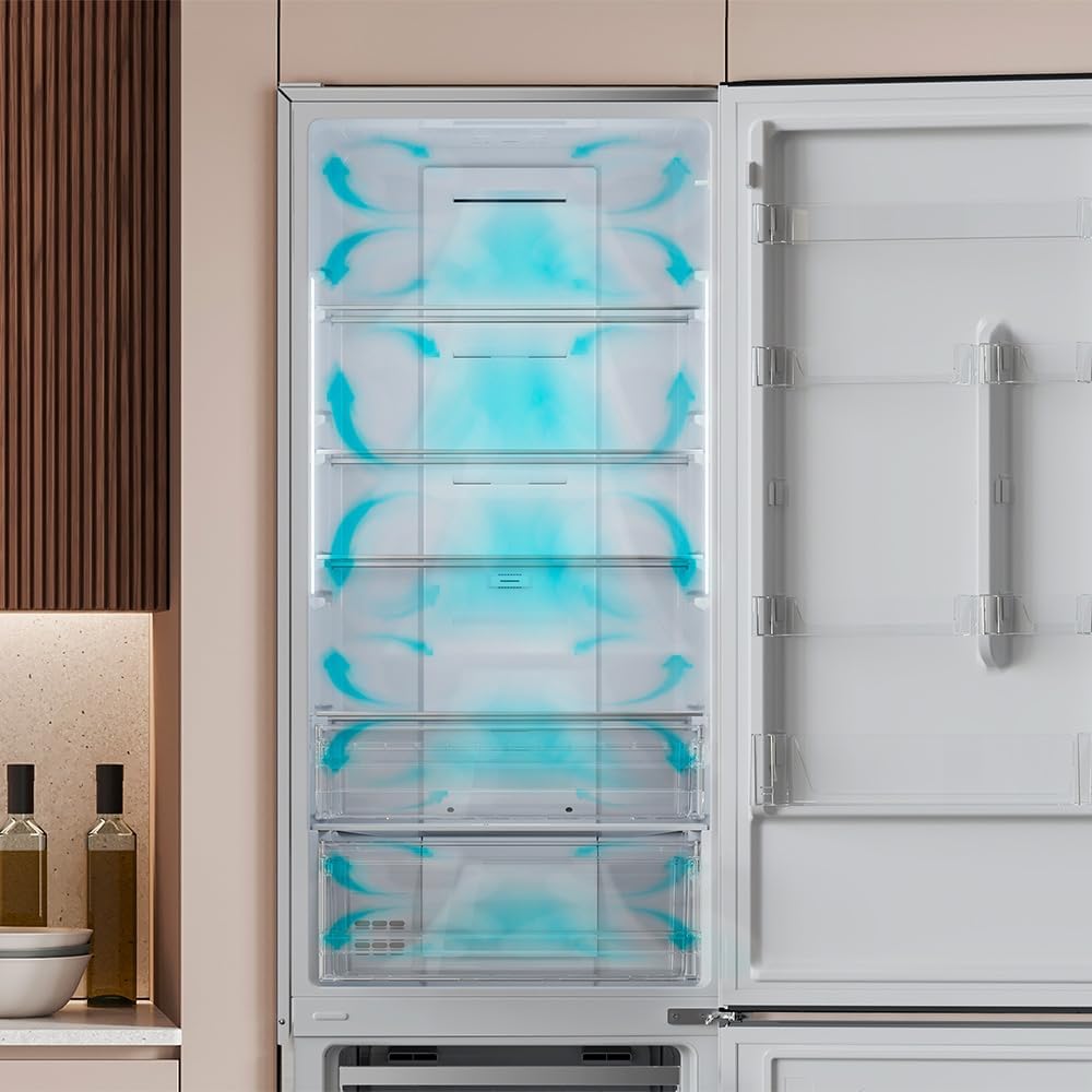 Frigorífico combi Cecotec Bolero CoolMarket Combi 356 White Glass E. 356L, Total No Frost, Multi Airflow, modo vacaciones, Humidity Box, puerta reversible, alarma de puerta.