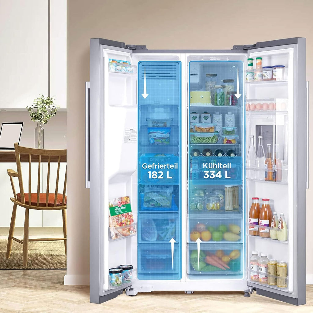 Midea KS-DDX 6.32 WT Frigorífico americano / 178,8 cm de altura / 254 kWh/año / No Frost / Compresor Dual Inverter / con dispensador de agua/hielo 3 en 1 y depósito de agua, Dark Inox