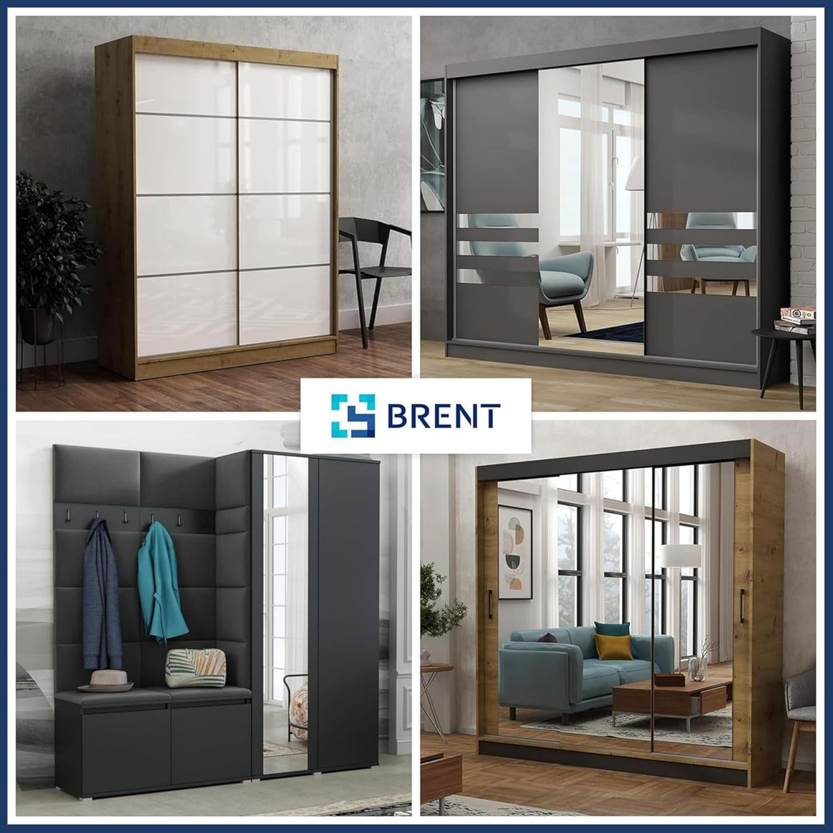Brent - Armario con espejo, 100 cm de ancho, Windsor Tomy I Armario de dormitorio con 2 barras para ropa y estantes para ropa I Armario ropero Roble Sonoma