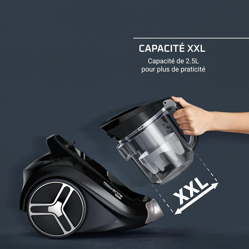 Aspirador sin bolsa Rowenta Compact Power XXL, motor de bajo consumo de 900 W máx., alto nivel de filtración, depósito de polvo XXL de 2,5 L, compacto RO4B23EA, color burdeos