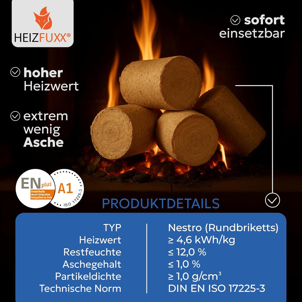 Bricquetas de madera Nestro XL Blue - Bricquetas de madera blanda, palé de 960 kg (96x10 kg) - Bricquetas premium para chimeneas, calderas y estufas - Alto poder calorífico, bajo contenido en cenizas y máxima eficiencia energética