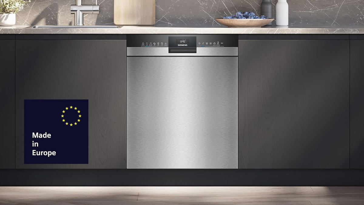 Siemens SN43ES06VE, lavavajillas inteligente iQ300, lavavajillas integrable bajo encimera, 60 cm, tercera bandeja para cubiertos, apertura automática de puerta, rackMatic de 3 niveles, extra silencioso, intensiveZone, varioSpeed, aquaStop