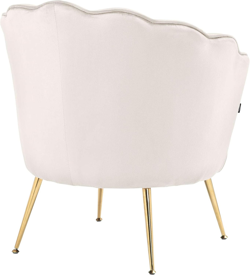 Silla tapizada Rosita I de CLP con revestimiento de terciopelo I Estructura de metal color dorado, color: crema