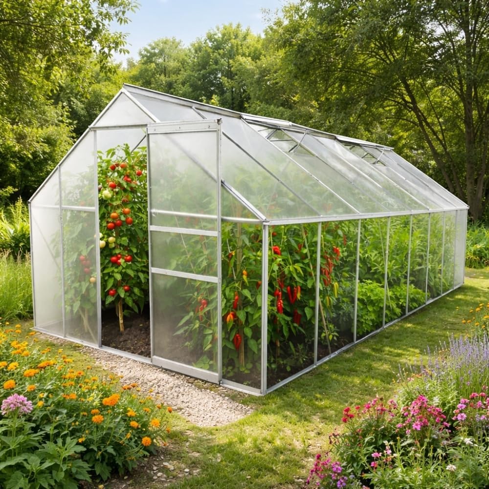Invernadero de jardín de aluminio y policarbonato de 12,25 m²