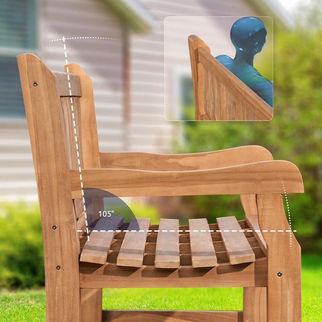 Banco de teca CLP Jackson V2 | Banco de madera resistente a la intemperie con respaldo | Banco de jardín estable de madera de teca maciza, color: Teca, tamaño: 120 cm