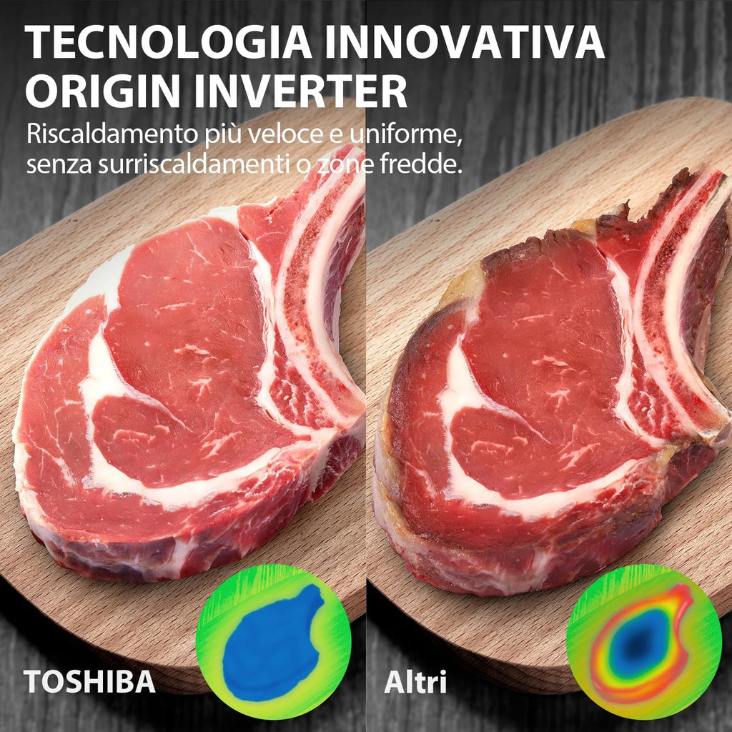 Microondas Toshiba MW3-AC26SFI(BK) con grill y convección/Horno microondas 6 en 1/26 L/Grill de 1000 W/Inversor Origin/Función Chef Defrost/Convección/Cocción combinada/Grill/Freidora de aire/Menú automático/Negro