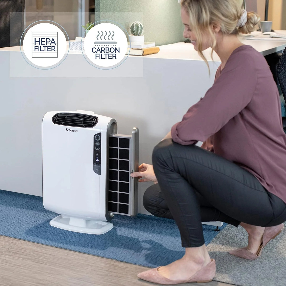 Aeramax Oczyszczacz Powietrza Hepa Dx55 od Fellowes, do 18 – 28 M², 3 – 5 Zmian Powietrza/Godz., True Hepa i Filtr Węglowy, Ochrona Antybakteryjna, Cichy, Energy Star
