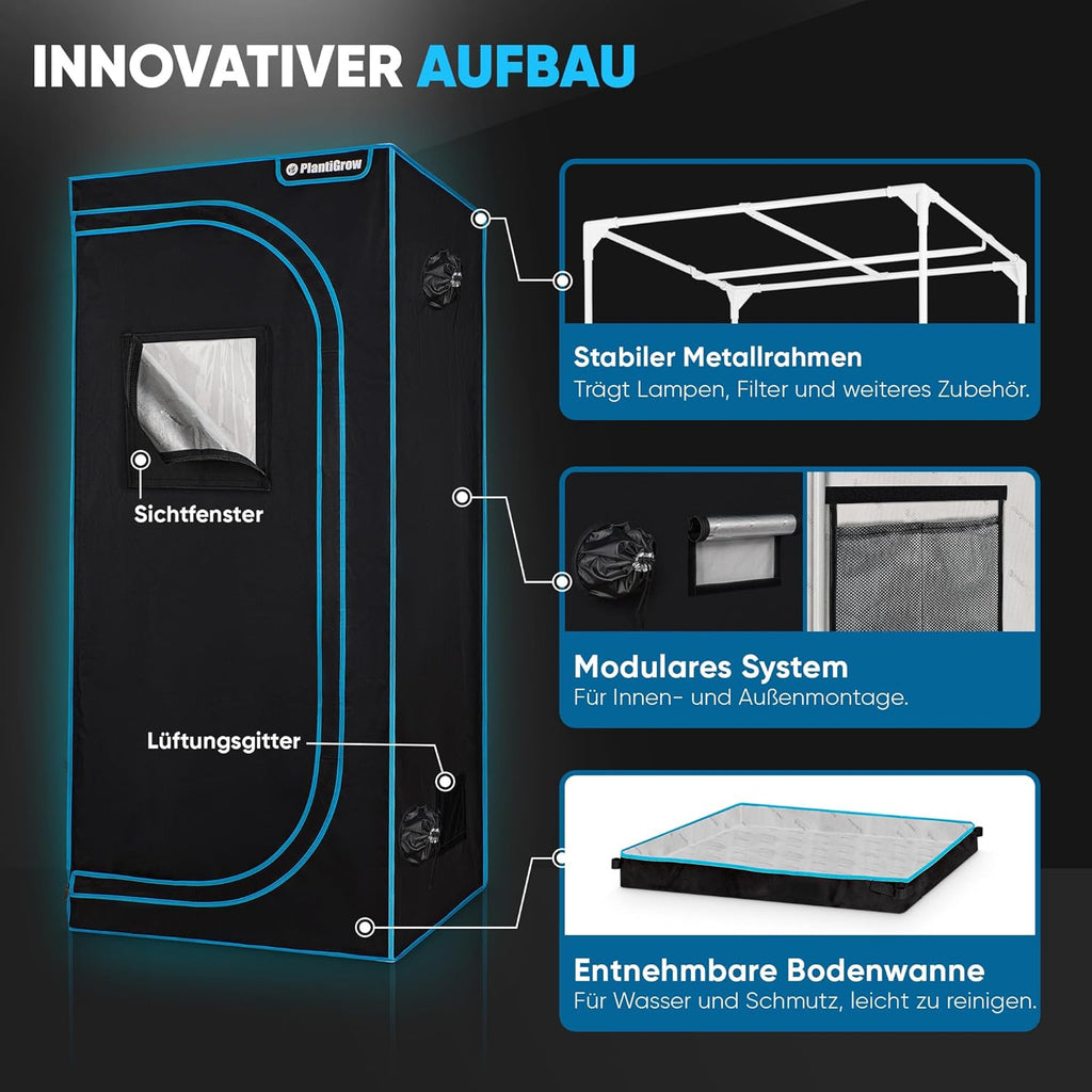 Kit de cultivo completo – Invernadero interior con lámpara LED de espectro completo de 150W (regulable), 1680D, filtro de carbón, extractor de aire en línea, tubo de extracción (80x80x180cm)