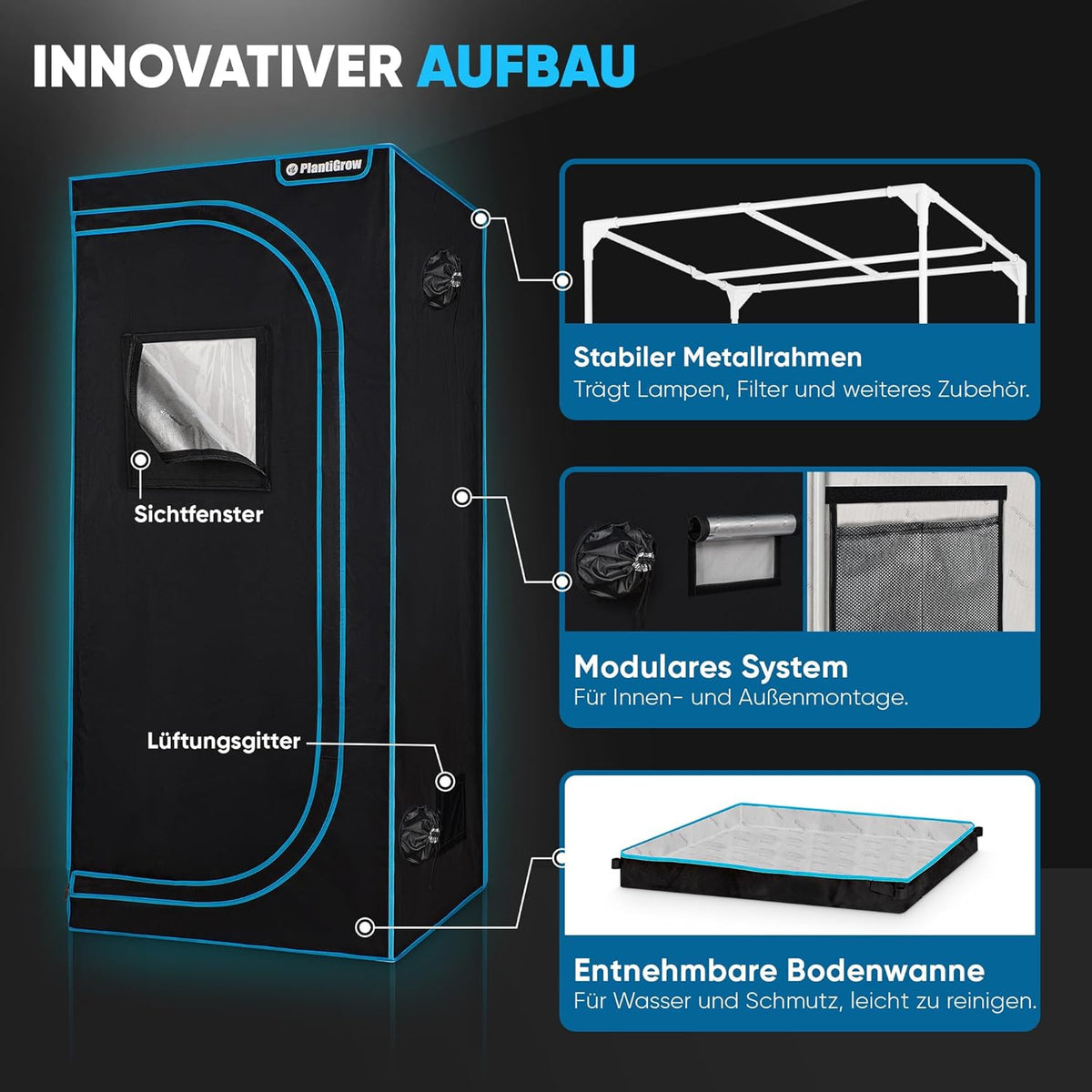 Kit de cultivo completo – Invernadero interior con lámpara LED de espectro completo de 150W (regulable), 1680D, filtro de carbón, extractor de aire en línea, tubo de extracción (80x80x180cm)