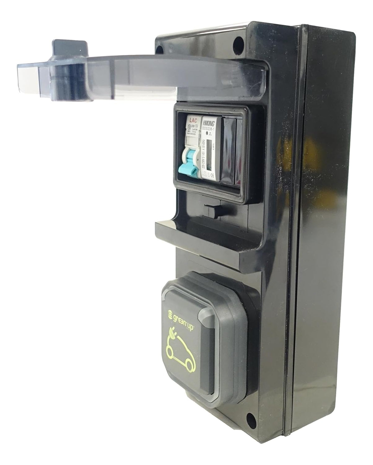 Punto de carga para cargador móvil equipado con una toma Legrand Green'Up con protecciones y contador