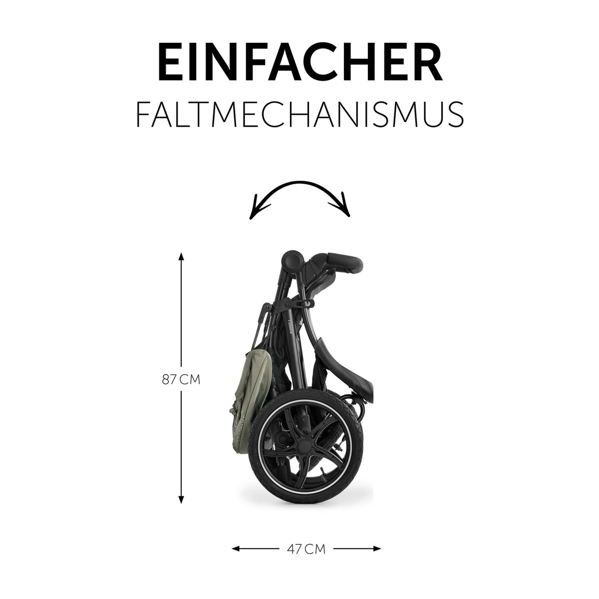 Cochecito hauck Runner 2, silla de paseo de tres ruedas con ruedas neumáticas XL para niños de hasta 22 kg, protección UV 50+, ventana de ventilación, altura ajustable, plegable, cesta XL de hasta 3 kg, función de reclinado (negro)