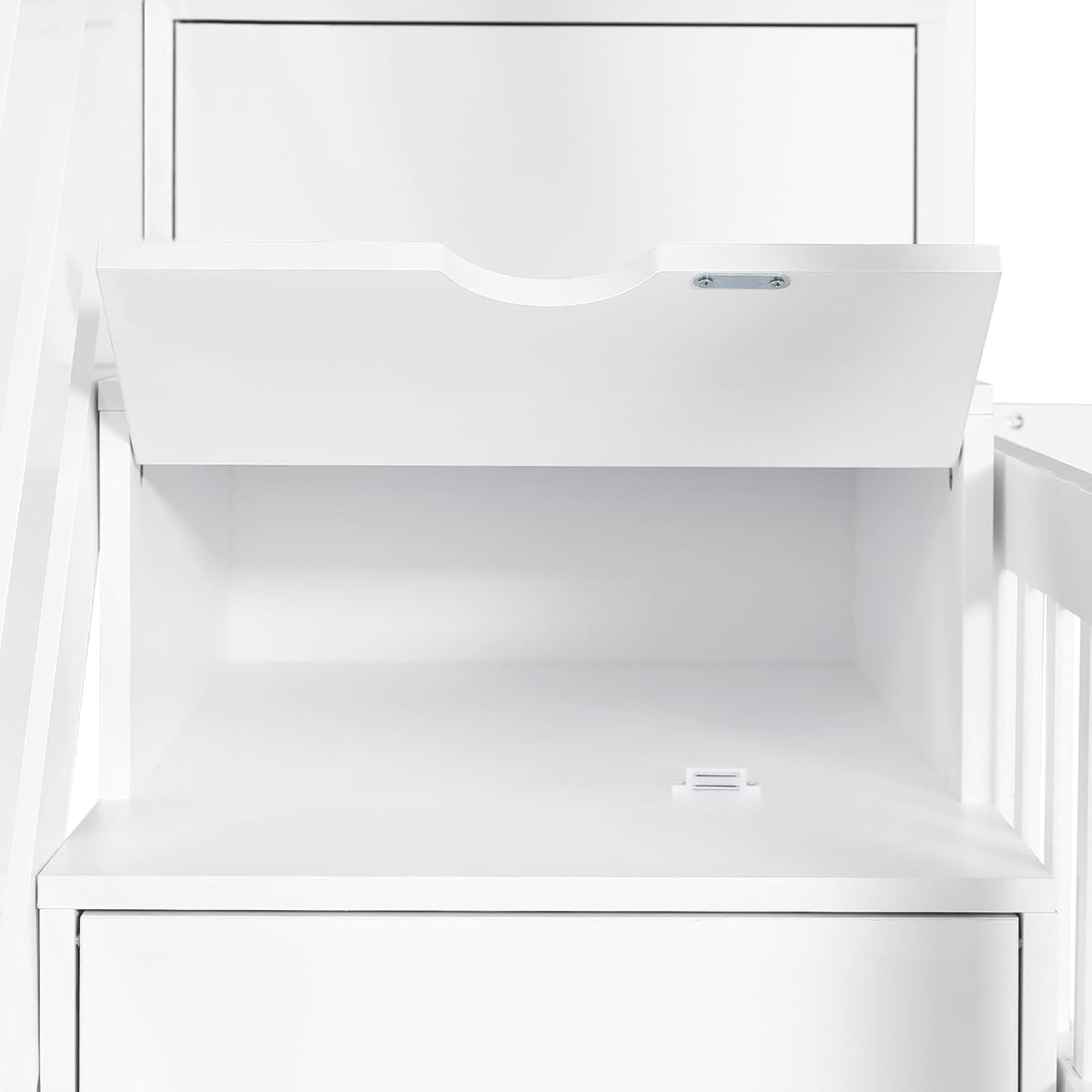 Cama alta Merax 90x200cm, litera infantil para 2 niños, cama casita con escalera, almacenaje y cajones, cama tipo casa del árbol con ventana y techo, protección anticaídas y somier, pino+MDF, sin colchón, blanca