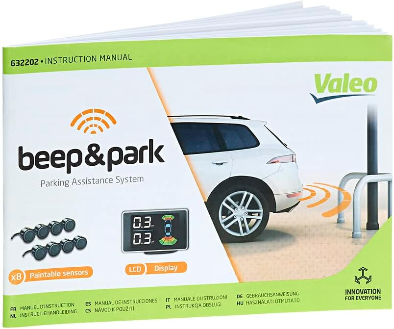 Valeo 632202 - Sistema de asistencia al aparcamiento - Kit Beep&Park: 8 sensores + 1 pantalla LCD - Instalación delantera y trasera