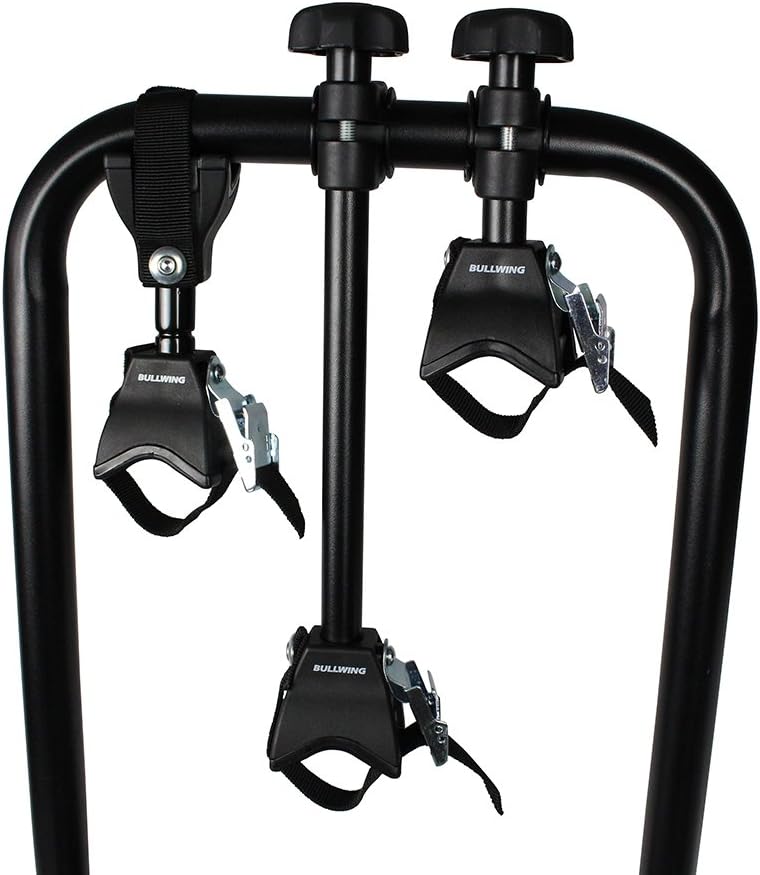 Portabicicletas Bullwing SR3+ para 3 bicicletas para enganche de remolque, abatible (cierre especial, protección antirrobo con candado, 3 soportes de cuadro no bloqueables, soporte de pared)