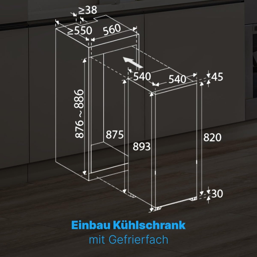 Frigorífico integrable Bomann® con congelador | Frigorífico integrable de 118 L con 2 estantes | Frigorífico integrable con descongelación automática y sistema de puerta deslizante | bisagra de puerta reversible | KSE 7810