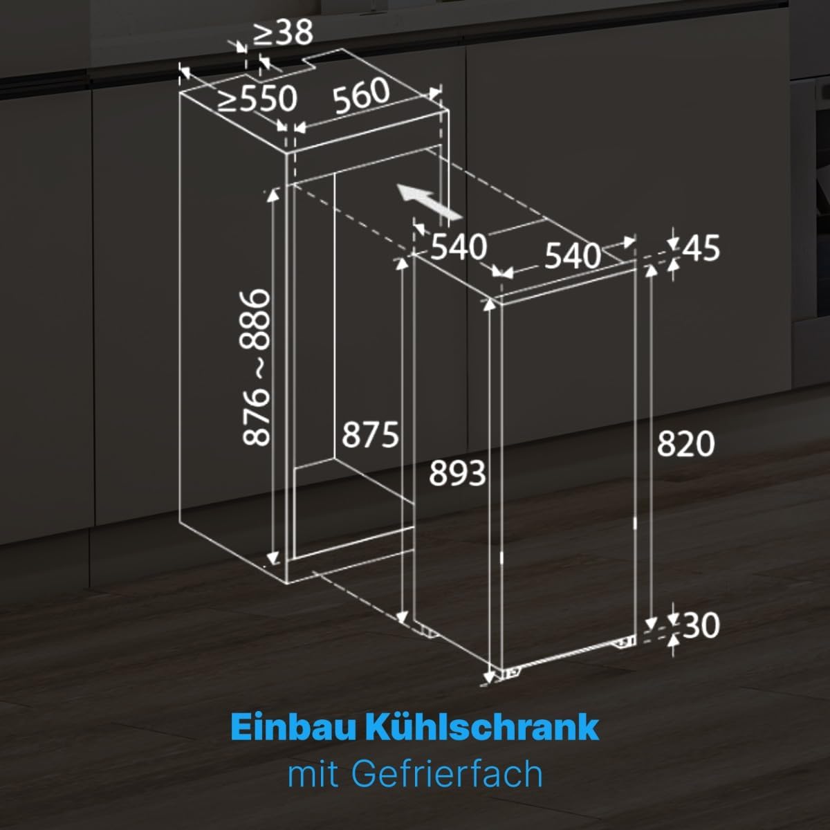 Frigorífico integrable Bomann® con congelador | Frigorífico integrable de 118 L con 2 estantes | Frigorífico integrable con descongelación automática y sistema de puerta deslizante | bisagra de puerta reversible | KSE 7810