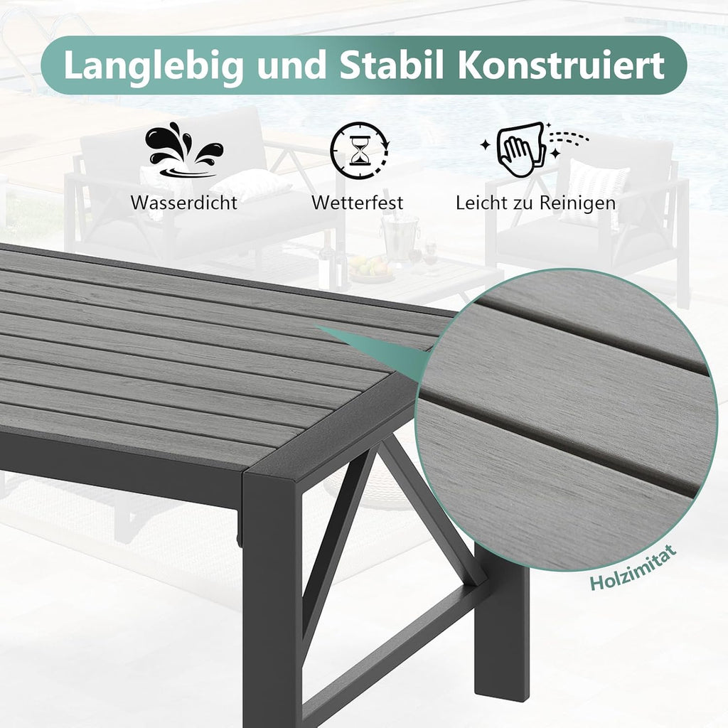 Conjunto de muebles de jardín de aluminio OMERAI de 5 piezas, incluye funda protectora impermeable para 7 personas, salón de jardín exterior con sofá, sillones y mesa, conjunto de jardín para jardín, terraza y balcón, gris oscuro