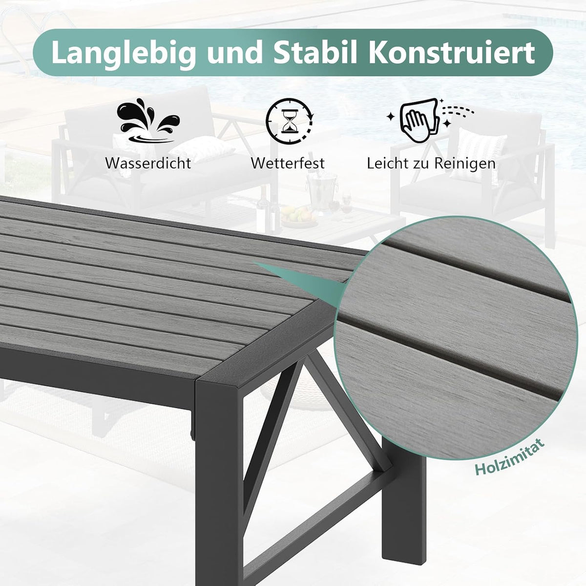 Conjunto de muebles de jardín de aluminio OMERAI de 5 piezas, incluye funda protectora impermeable para 7 personas, salón de jardín exterior con sofá, sillones y mesa, conjunto de jardín para jardín, terraza y balcón, gris oscuro