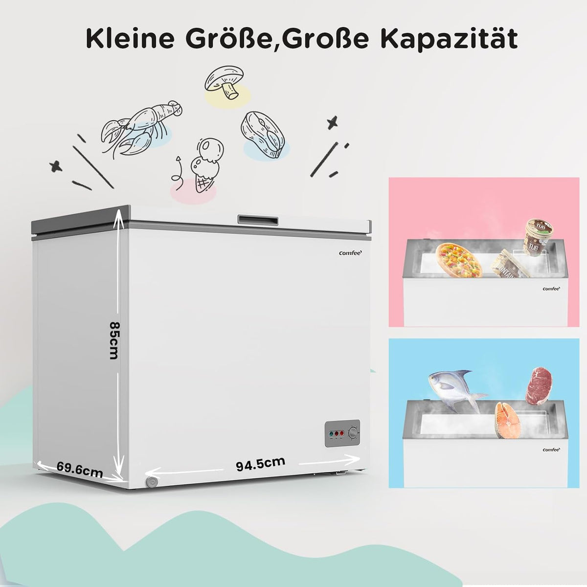 Comfee RCC201WH6(E) Arcón congelador/82 kWh/año/85 cm de altura/200 L/Compresor inverter/41 dB de bajo nivel sonoro/Adecuado para diversos escenarios de uso/Termostato ajustable/Blanco