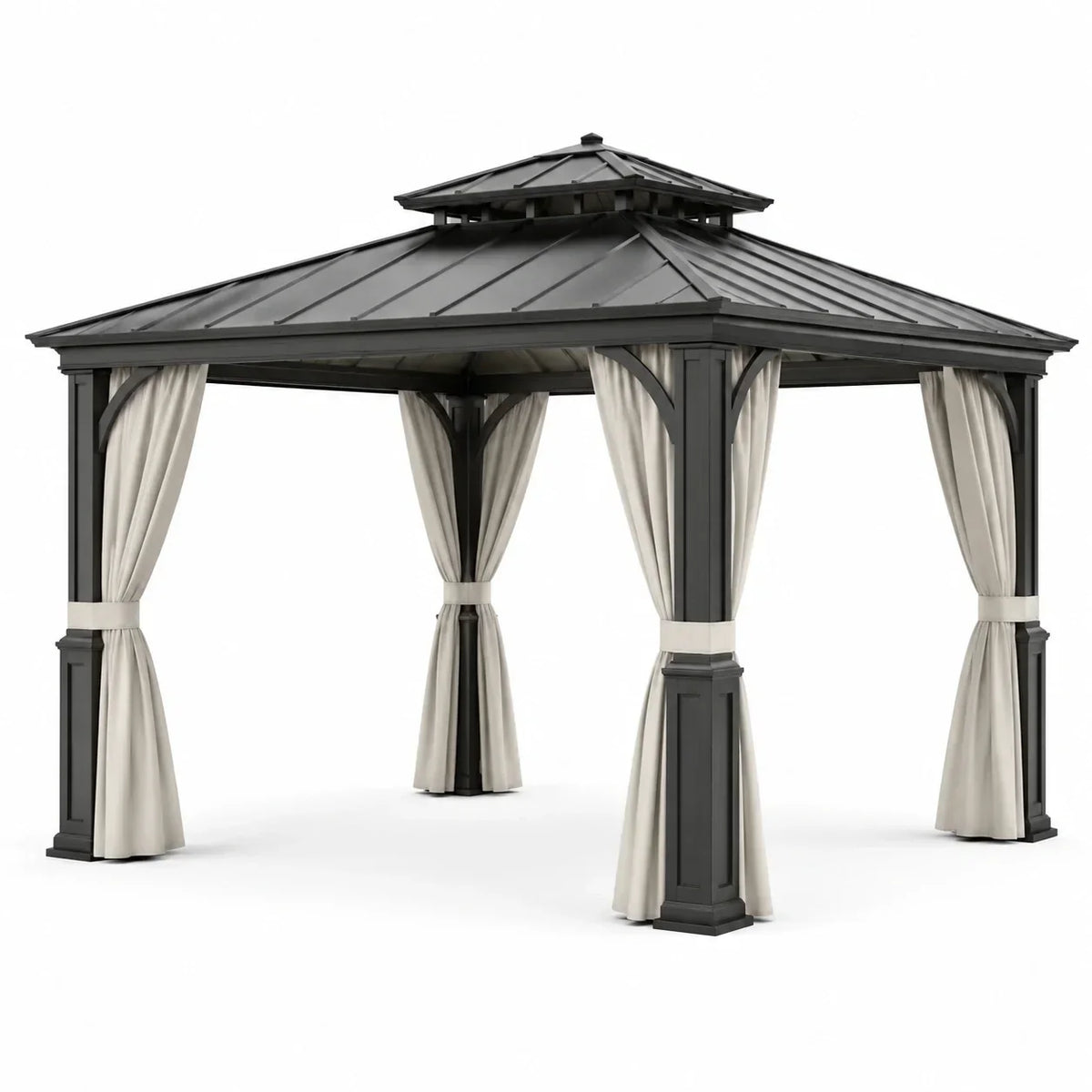 Pabellón de metal de 3x3m en gris con cortinas de poliéster