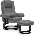 MCombo Sillón relax con función reclinable, sillón de lectura, sillón de TV giratorio 360°, con taburete, cojín y bolsillo lateral, sillón de TV para salón con capacidad de carga de hasta 120 kg, 9099 (microfibra, gris)