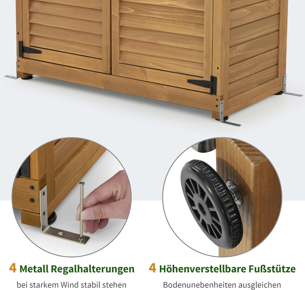 Armario de jardín MCombo, caseta de madera resistente a la intemperie, armario para herramientas de exterior, para jardín y terraza, cobertizo con 2 estantes móviles, 57×109×180 cm, 1152 (natural)