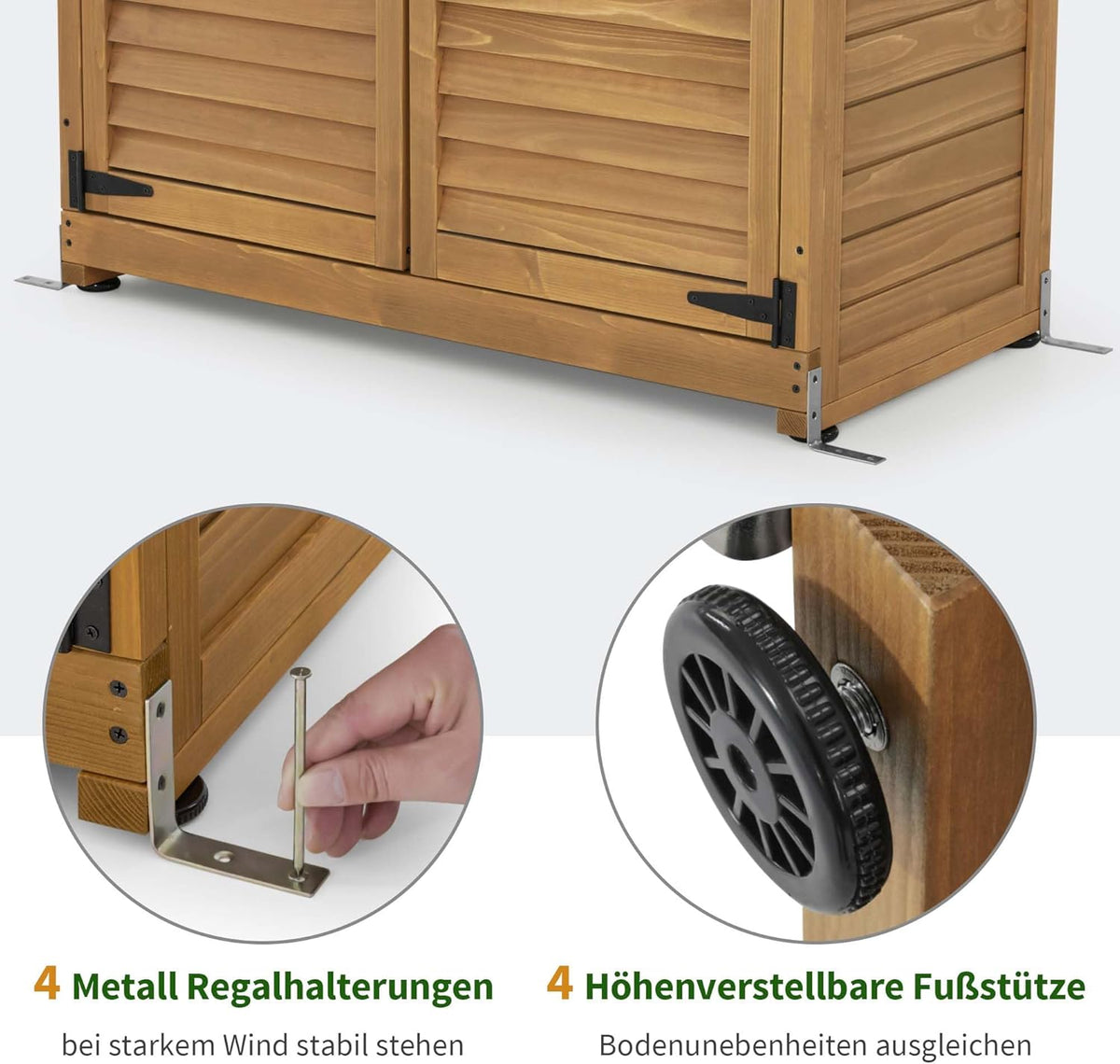 Armario de jardín MCombo, caseta de madera resistente a la intemperie, armario para herramientas de exterior, para jardín y terraza, cobertizo con 2 estantes móviles, 57×109×180 cm, 1152 (natural)