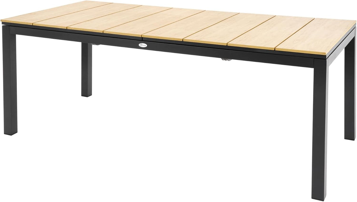Mesa de jardín extensible Barleta de di volio 200–300 cm de aluminio con efecto madera, mesa resistente a la intemperie para jardín y terraza (beige)