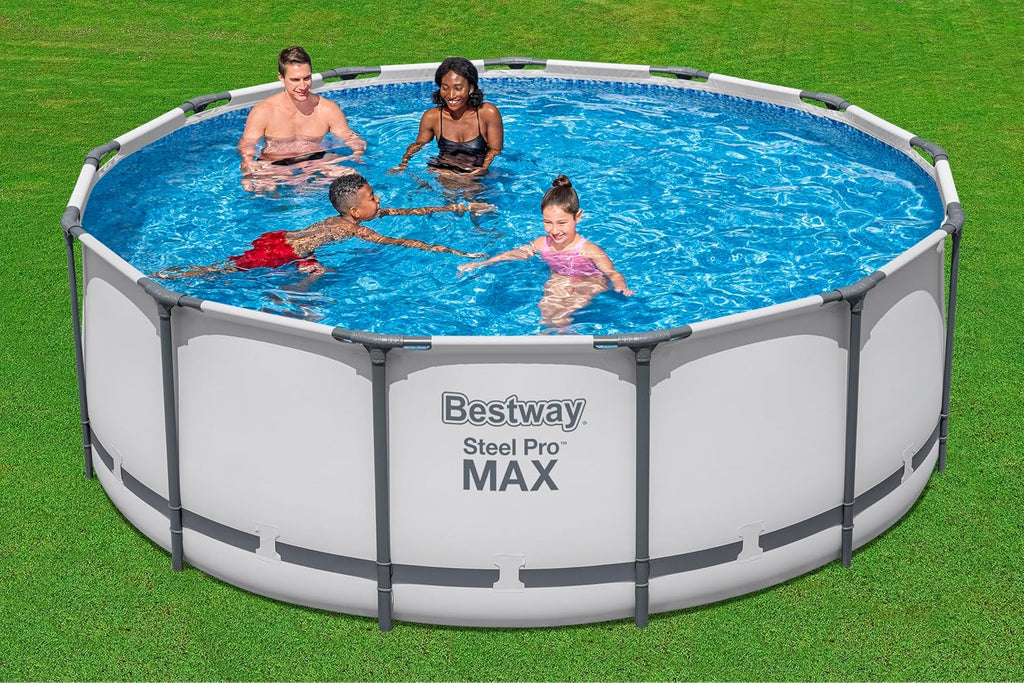 Set de piscina elevada Bestway® Steel Pro MAX™ con bomba de filtro, Ø 396 x 122 cm, gris claro, redonda