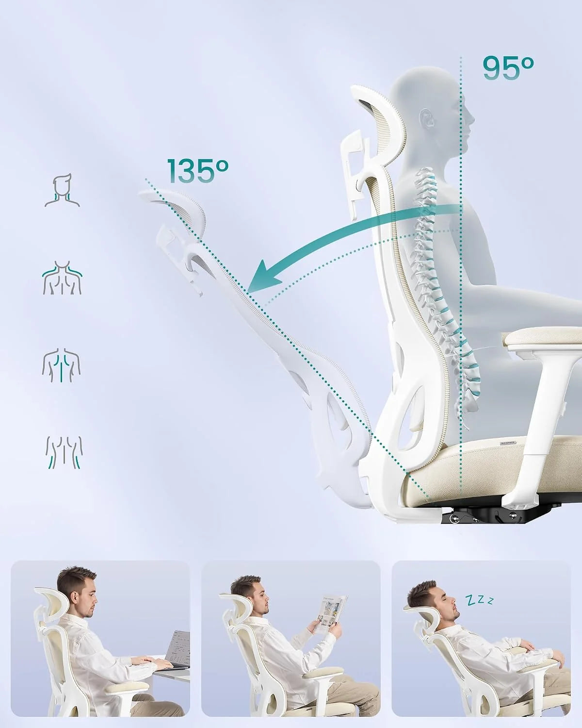 SONGMICS Ergonomiczny fotel biurowy, regulowana wysokość, udźwig do 150 kg