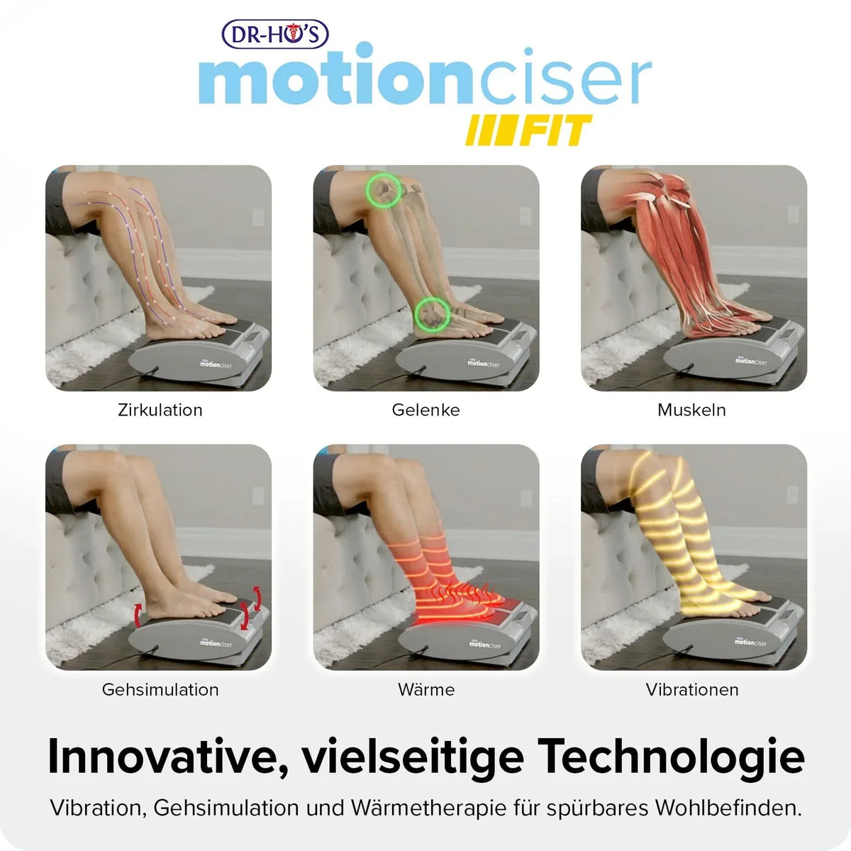 Masajeador de pies eléctrico MotionCiser con simulación de caminata, 10 niveles de vibración, calor infrarrojo y bandas de ejercicio