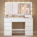 Colección VASAGLE Kailyn - Tocador, espejo de 3 piezas, mesa de maquillaje con 11 bombillas, enchufes, 9 cajones, 3 colores de luz, montaje de rieles de cajón sin herramientas, blanco nube RDT146WB01