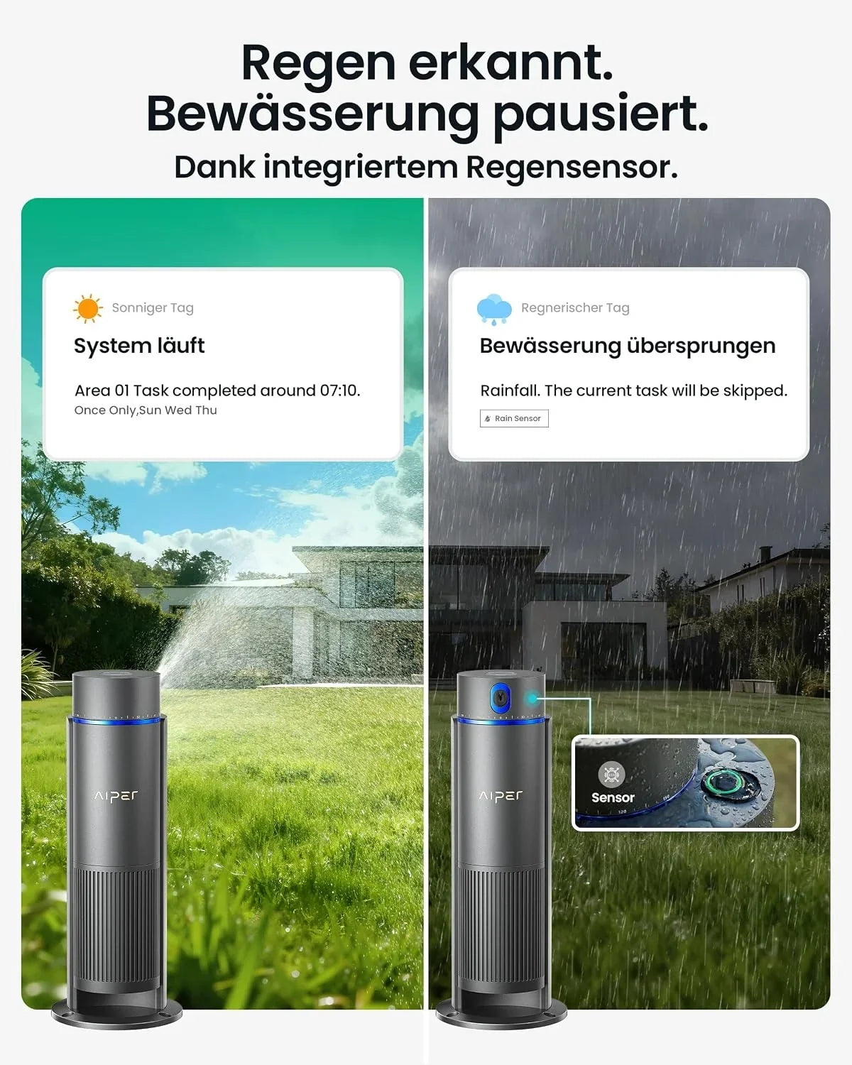 Sistema de riego inteligente multizona IrriSense 2 WAW1 con control por aplicación y sensor de lluvia para céspedes de hasta 445 m²