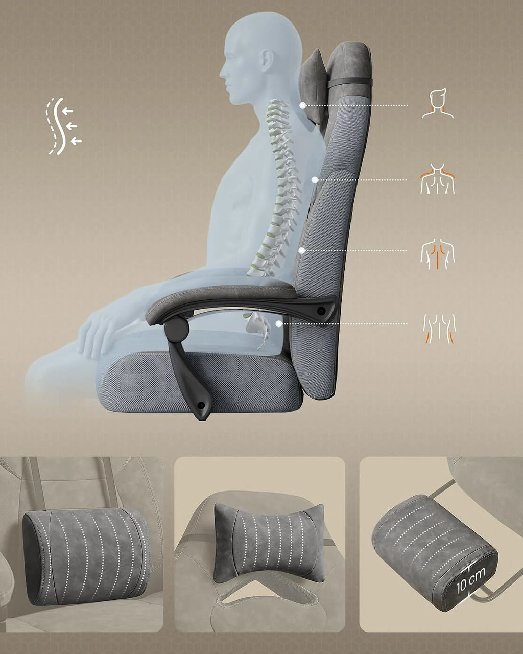 SONGMICS Krzesło do gier, ergonomiczna konstrukcja, obciążenie do 150 kg