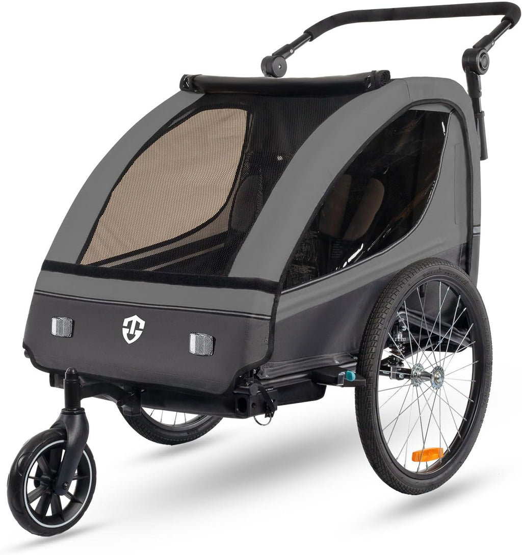 Remolque para niños Tiggo con rotación de 360°, suspensión, set 2 en 1 (remolque de bicicleta y cochecito/jogger), arnés de 5 puntos, para 1 o 2 niños, máx. 40 kg
