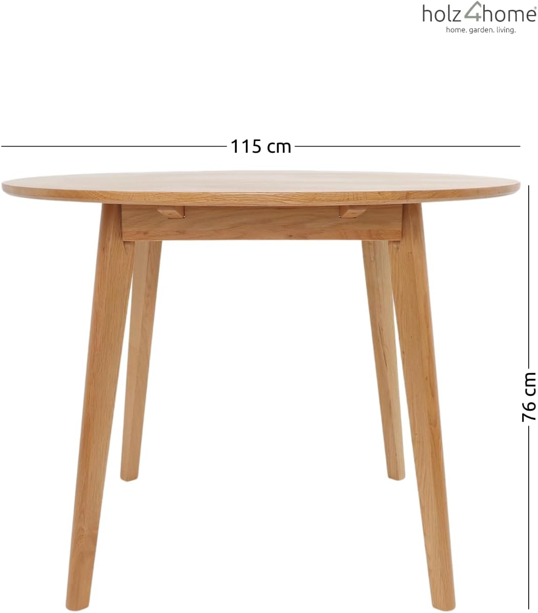 holz4home® Mesa redonda de madera maciza de roble I Mesa de madera de roble mesa de salón mesa de cocina de madera I Aspecto moderno patas inclinadas I Mesa de roble maciza redonda mesa de comedor mesa de comedor (115 cm)