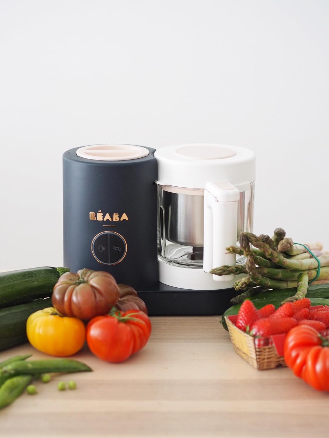 BÉABA - Babycook Néo - Robot para bebés hecho en Francia - Batidora-Cocedor - Bol de cristal y cubeta de acero inoxidable - Diversificación alimentaria - Potitos caseros para bebés - Cocción al vapor suave y rápida - Azul noche
