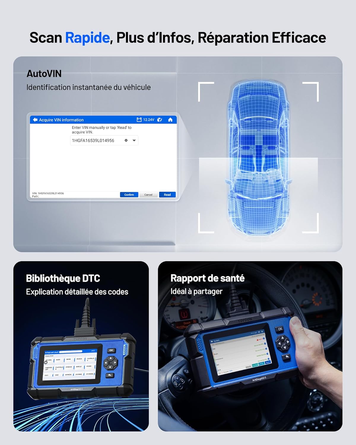 TOPDON ArtiDiag600S Escáner de diagnóstico OBD2, herramienta de diagnóstico de coche para 4 sistemas, 9 funciones de restablecimiento para aceite/frenos/SAS/BMS/ABS/DPF/TPMS/acelerador, funciones OBD2 completas