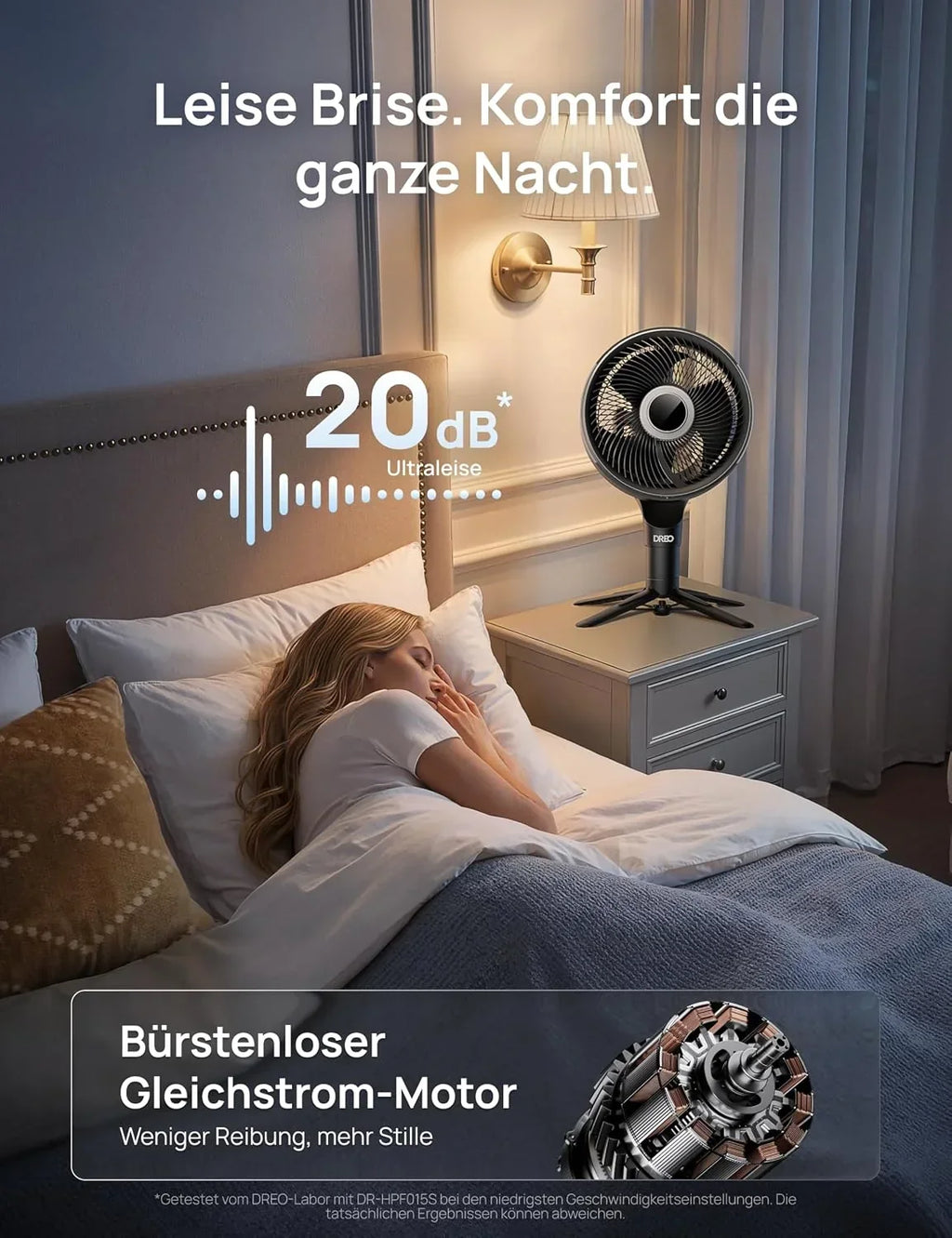 Ventilador de pie, oscilación 3D, 12 niveles, 6 modos, motor de CC silencioso con mando a distancia, temporizador, 20 dB, modelo DR-HPF015S