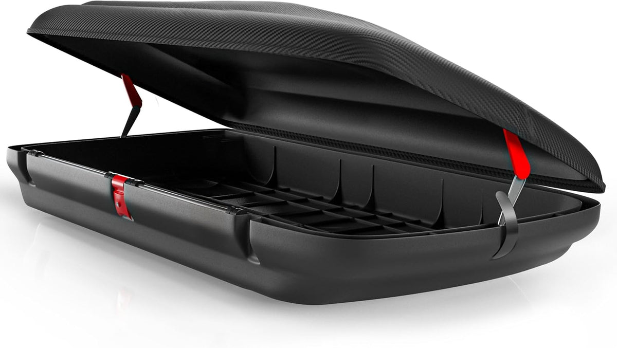 Cofre de techo VDP-BA480 - Maletero de techo con 480 litros de volumen - cofre universal con aspecto de carbono - bloqueable gracias al cierre centralizado - cofre para portaequipajes de techo