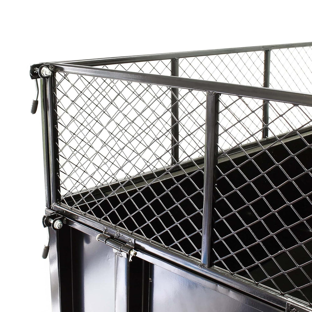 Remolque basculante Wiltec 166,5 x 77,5 x 106 cm 300 kg, remolque volquete para tractor cortacésped con rejilla y laterales extraíbles, remolque con función de basculamiento