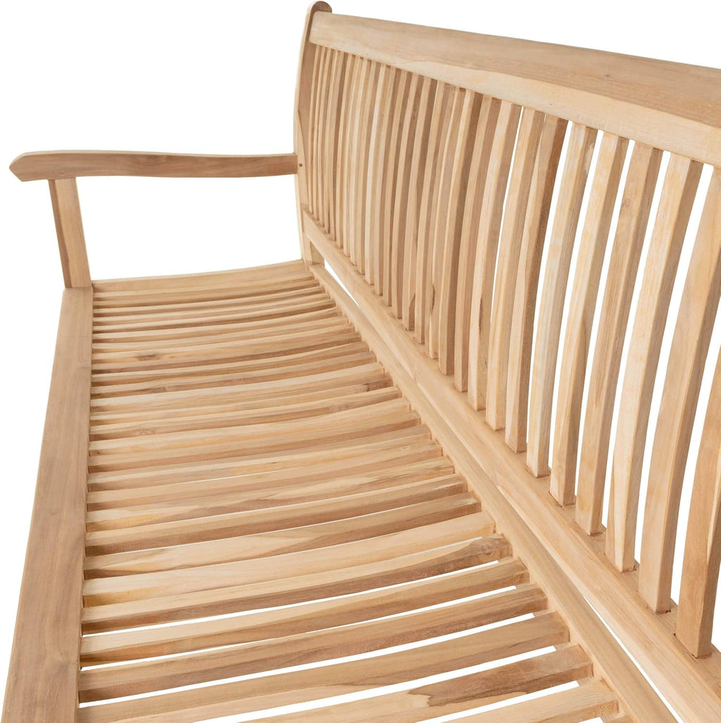 Banco de jardín Divero de 3 plazas Monza de madera de teca, sin tratar – Longitud: 180 cm – Color: Marrón natural